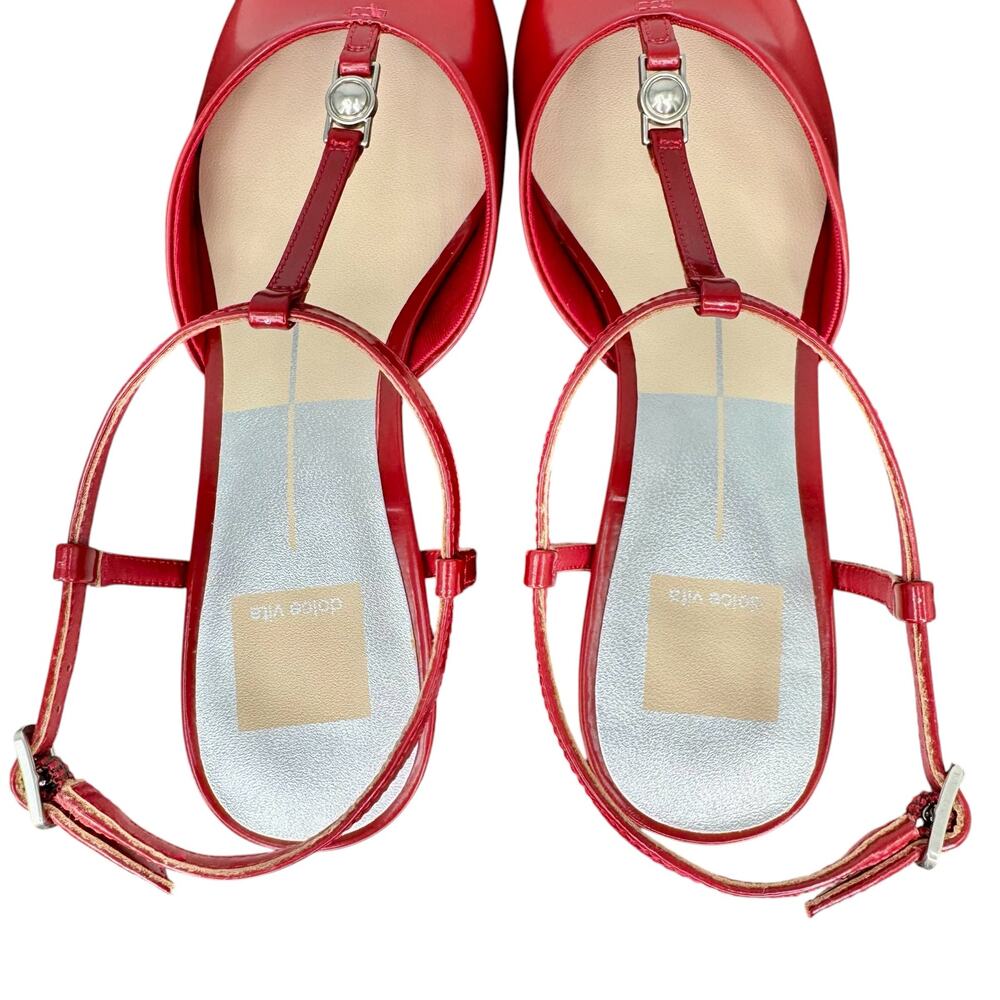 Dolce Vita Red Pointed T-Strap Low Heel Pumps - Picture 6 of 10